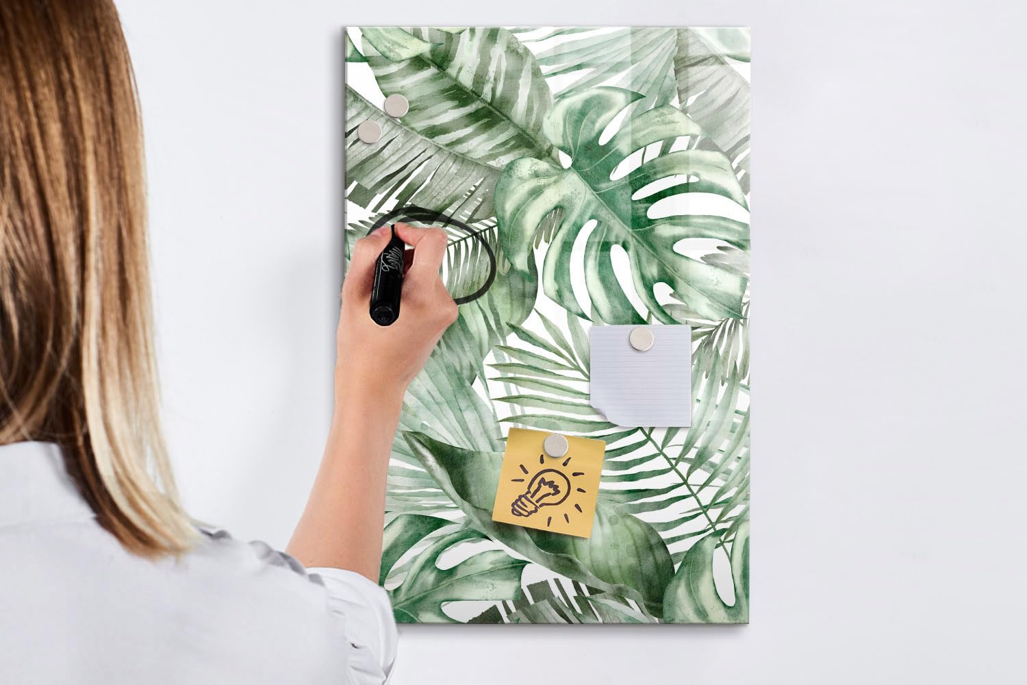 Tableau blanc en verre 40x60 cm | Feuilles aquarelles