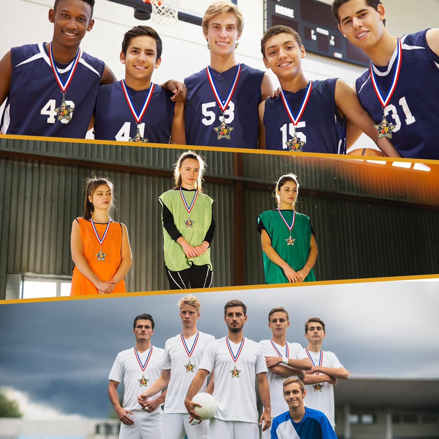 Tondiamo 24/48 Pcs Award Medals Bulk Sports Medals with Neck Ribbons 2 Inches Winner Award Prize Gift for Sports Themed Party Favors Team Tournaments Competitions Match