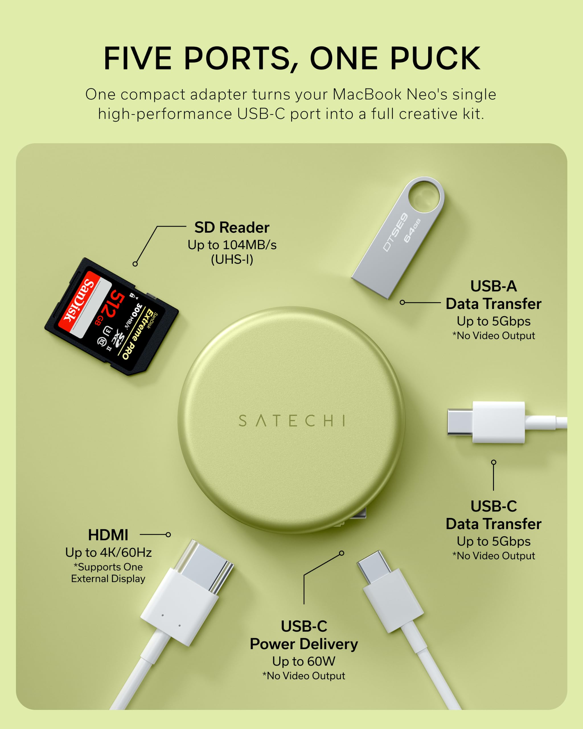 Satechi Bundle Mouse Wireless Slim EX e Hub USB-C OntheGo 5 in 1 (Giallo Agrume) Bundle