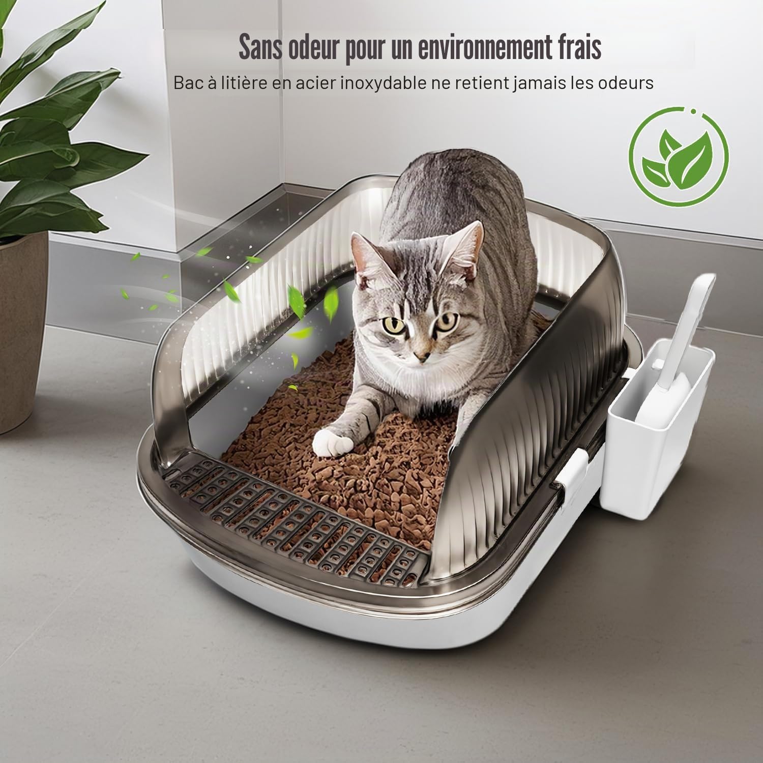 ZOOPARK Bac à Litière Chat XL 52cm INOX