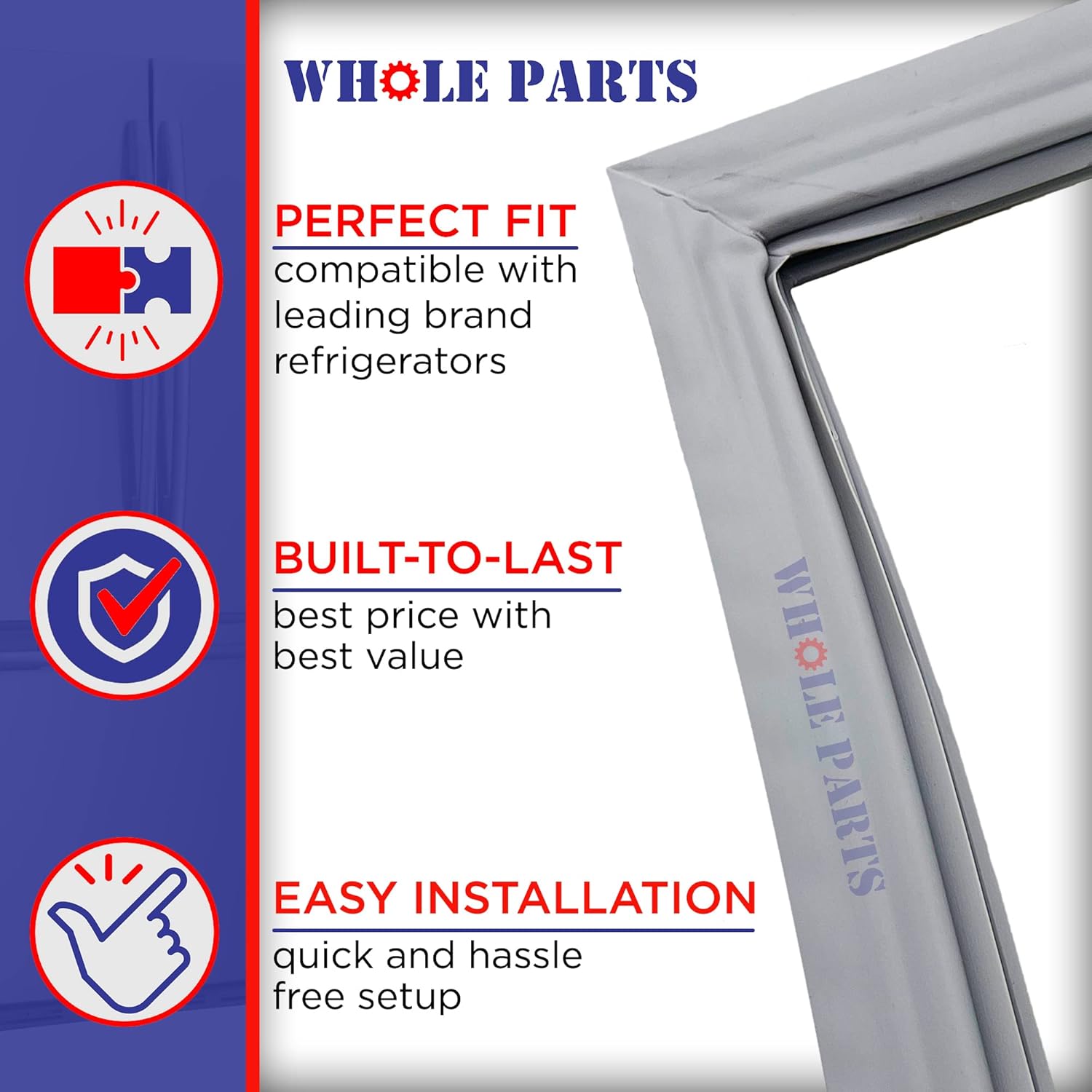 Upgraded Whole Parts Freezer Drawer Door Gasket (Magnetic Strip Inside) Part# 5304501270 - Compatible with Some Crosley, Electrolux, Frigidaire, White-Westinghouse and Kenmore Refrigerators