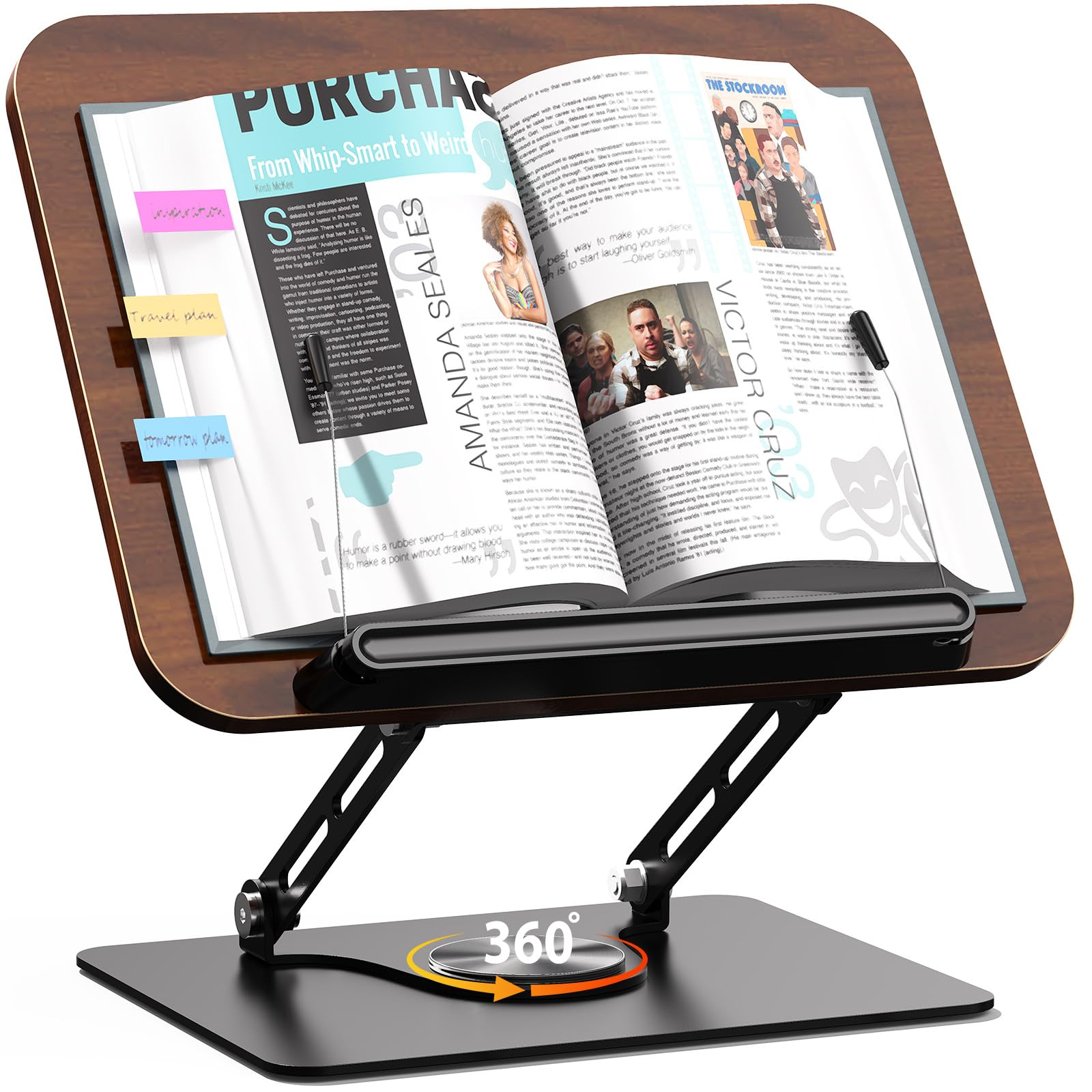 Abiglifty Book Stand for Reading Adjustable Book Holder with 360 Rotating Base Foldable Book Holder Stand for Cookbook