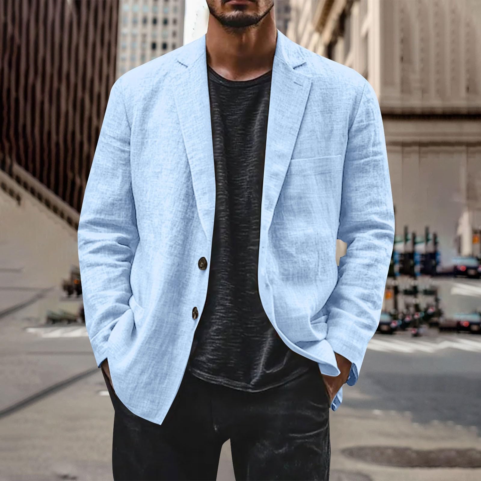 Vestes légères en lin pour homme - Style décontracté - Pour l'été - Légères - Col à revers cranté - Deux boutons - Vêtements d'extérieur - Vêtements de voyage - Vêtements de détente légers