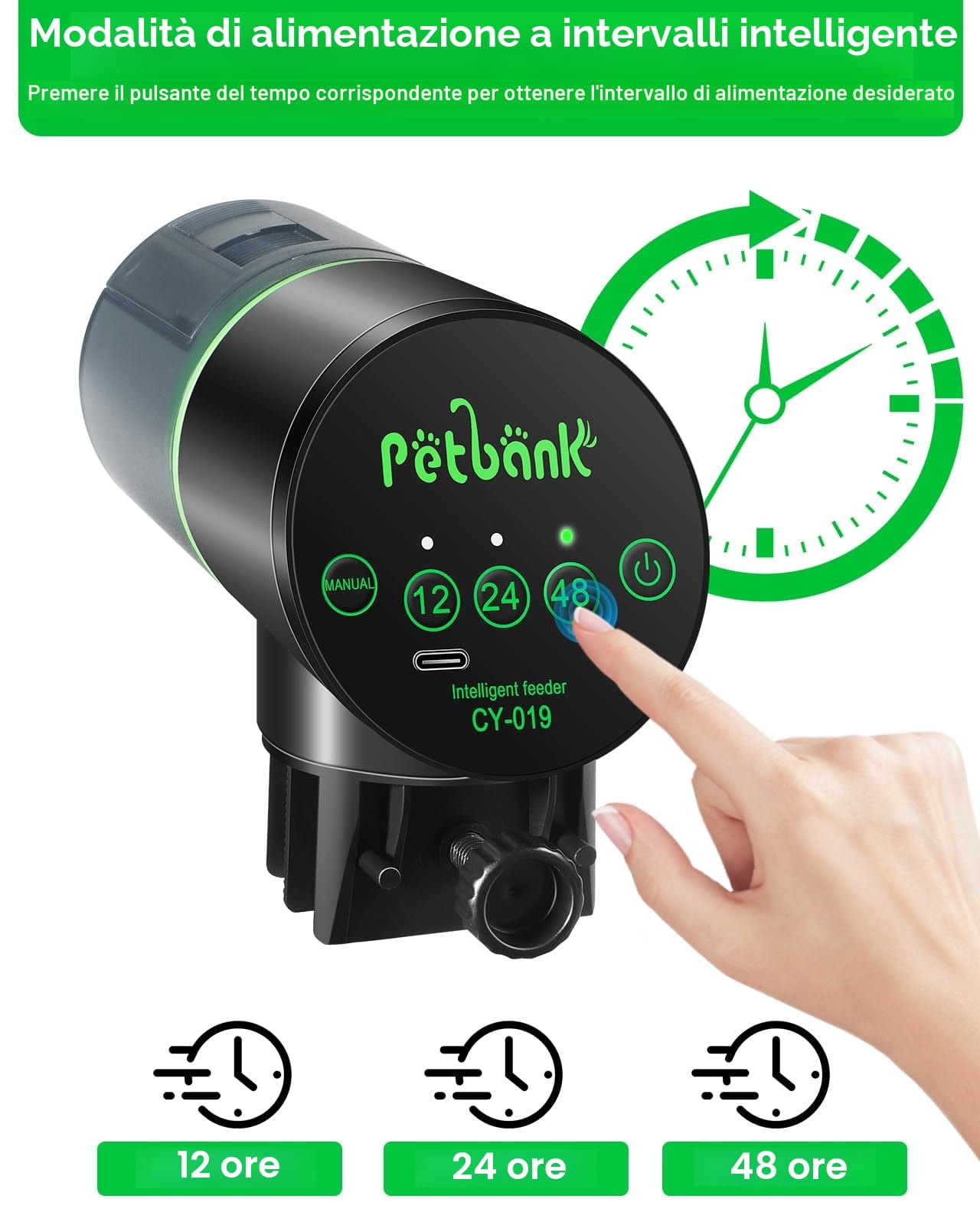 Mangiatoia Automatica Acquario - Mangiatoia Pesci Intervallo di alimentazione del pesce facile da impostare 12/24/48 ore con Cavo di USB Charger, Dispenser Cibo Pesci Automatico, Nero