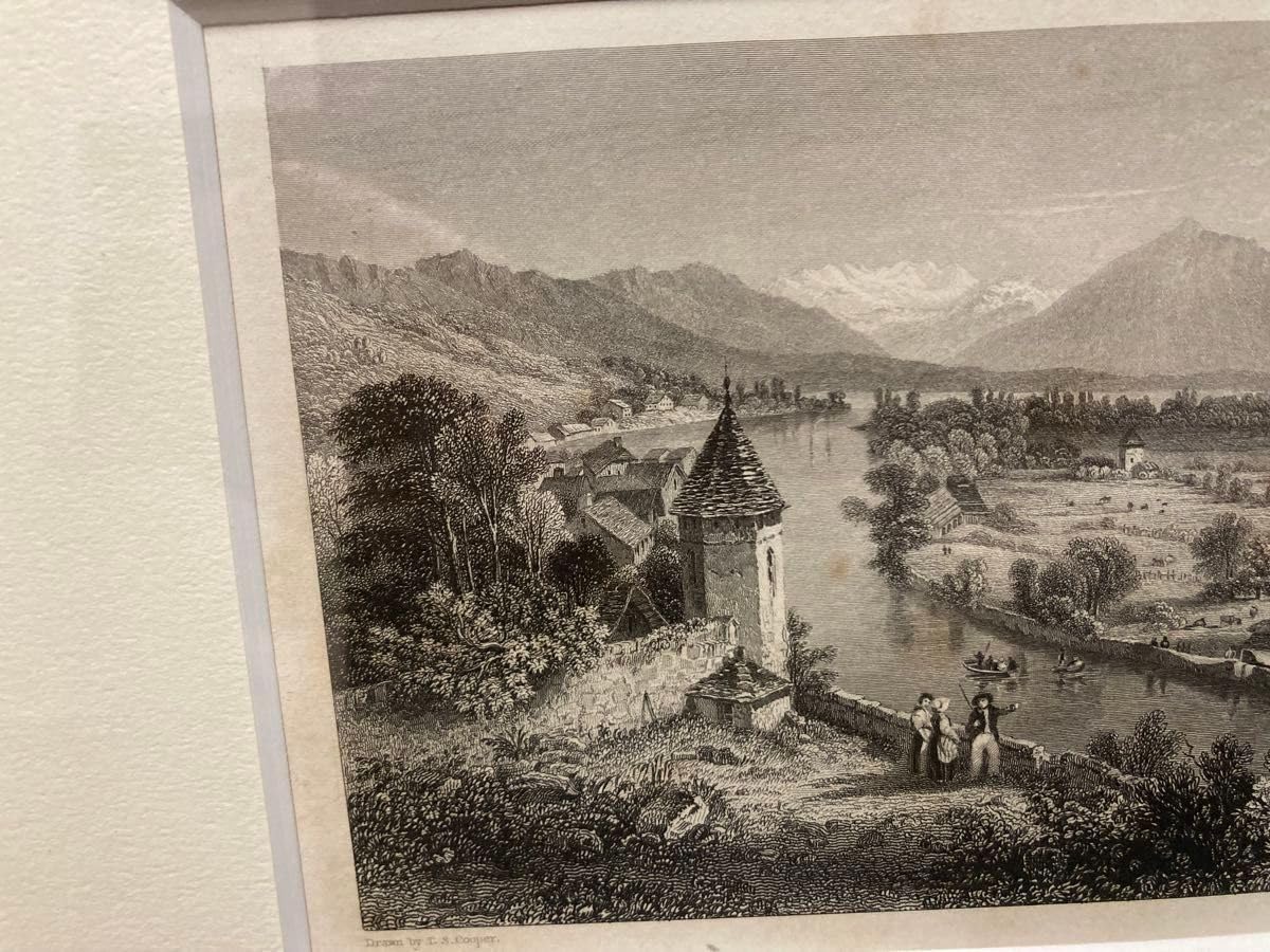 Amazon | 版画 銅版画 イギリスアンティーク THUN スイスの風景 19