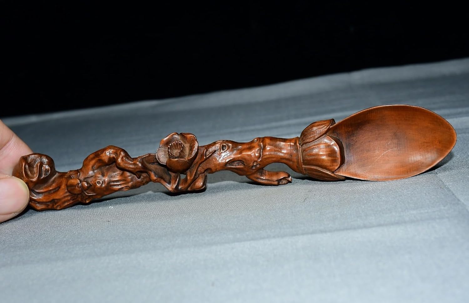 8" Old Boxwood Plum Blossom Tree Root Handle Tea Shovel Tea Ceremony Tool Spoon Study Amass Wealth Ornaments