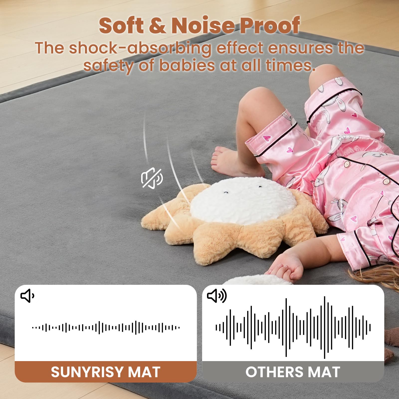 SUNYRISY 3.5cm Thick Baby Play Mat for Floor, 150 x 180 cm Foam Floor Padded Playmats for Babies, Soft Foldable Baby Rug Kids Playpen Mat for Crawling & Playing, Non-Slip Bottom - 4