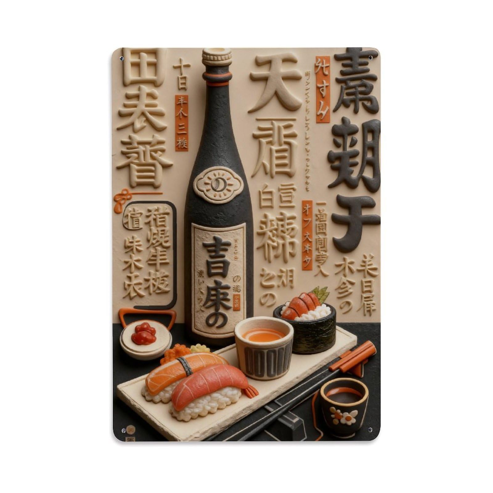 Sake Bottle Sushi Chopsticks Cup Vintage Metal Tin Sign Retro Wall Decor, Bar Garage Cafe Kitchen Home Wall Art Poster Decoration 8x12inches