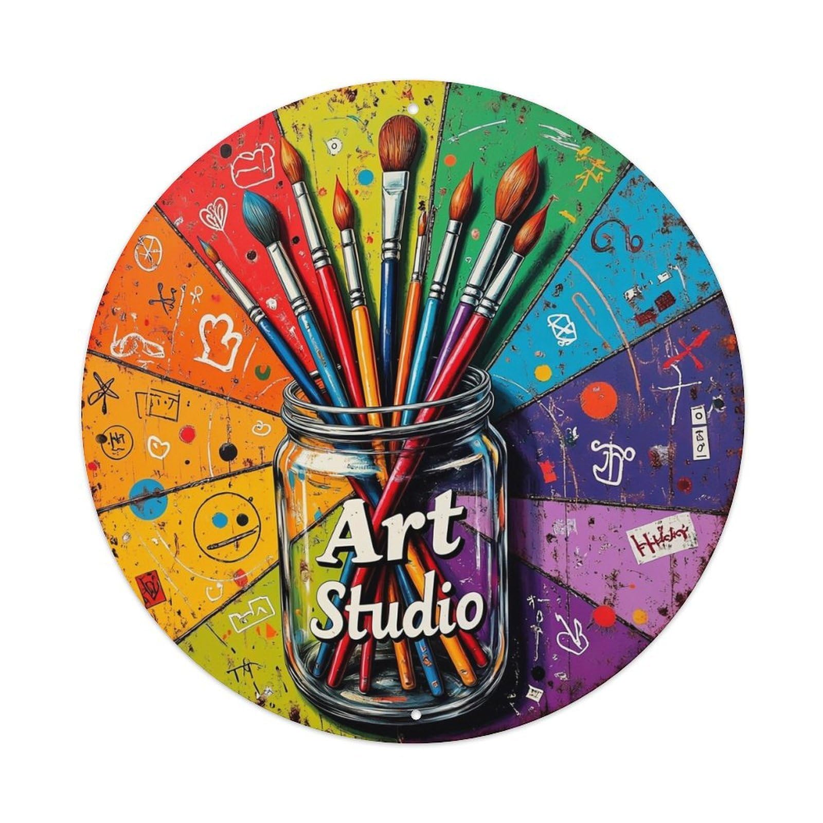 Art Studio Paint Brush Jar Metal Tin Sign Plaque