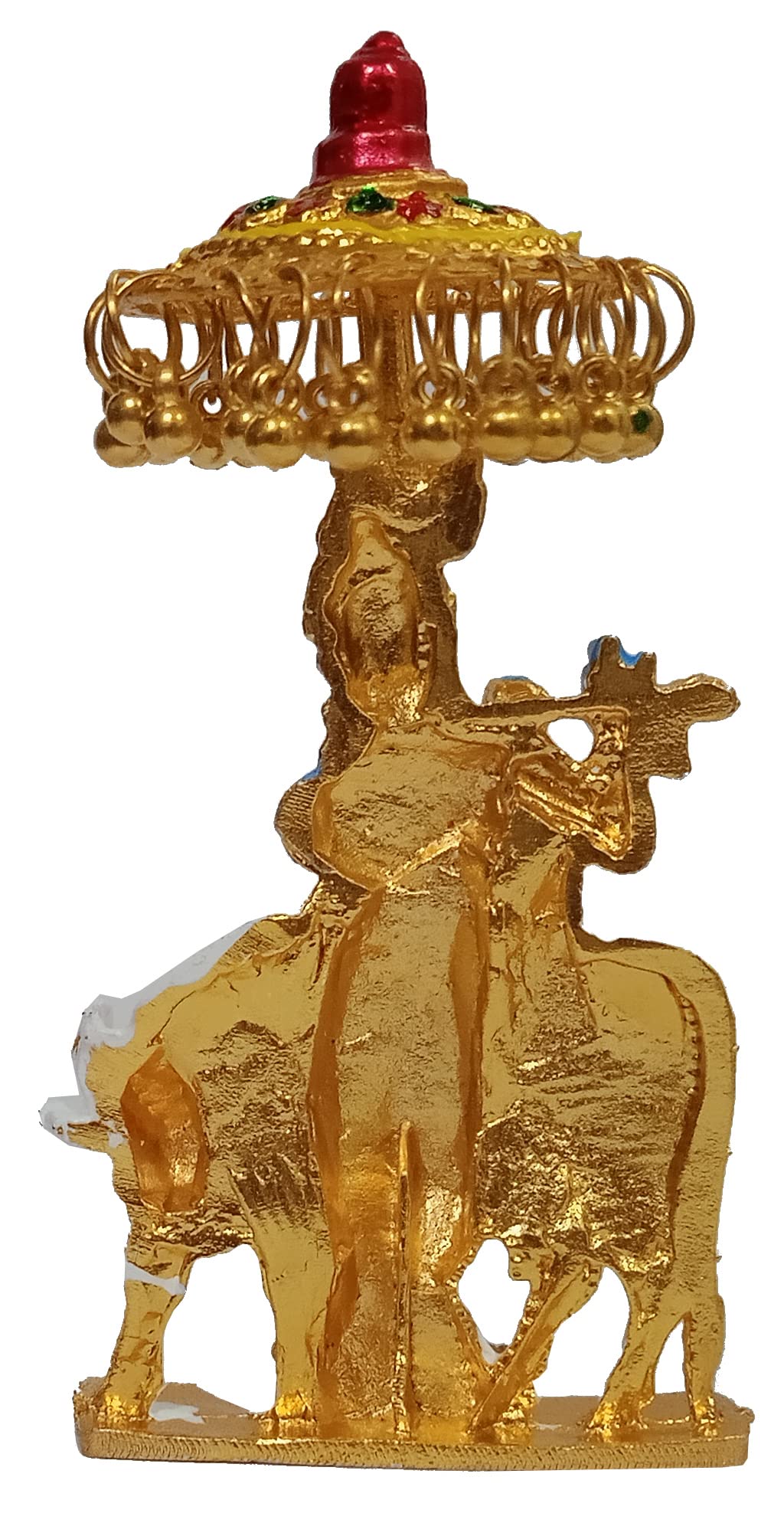 Purpledip Metal Idol Chhatra Krishna: Collectible Statue Of Divine Kamdhenu With Gopala Under Canopy (12453) - Image 2