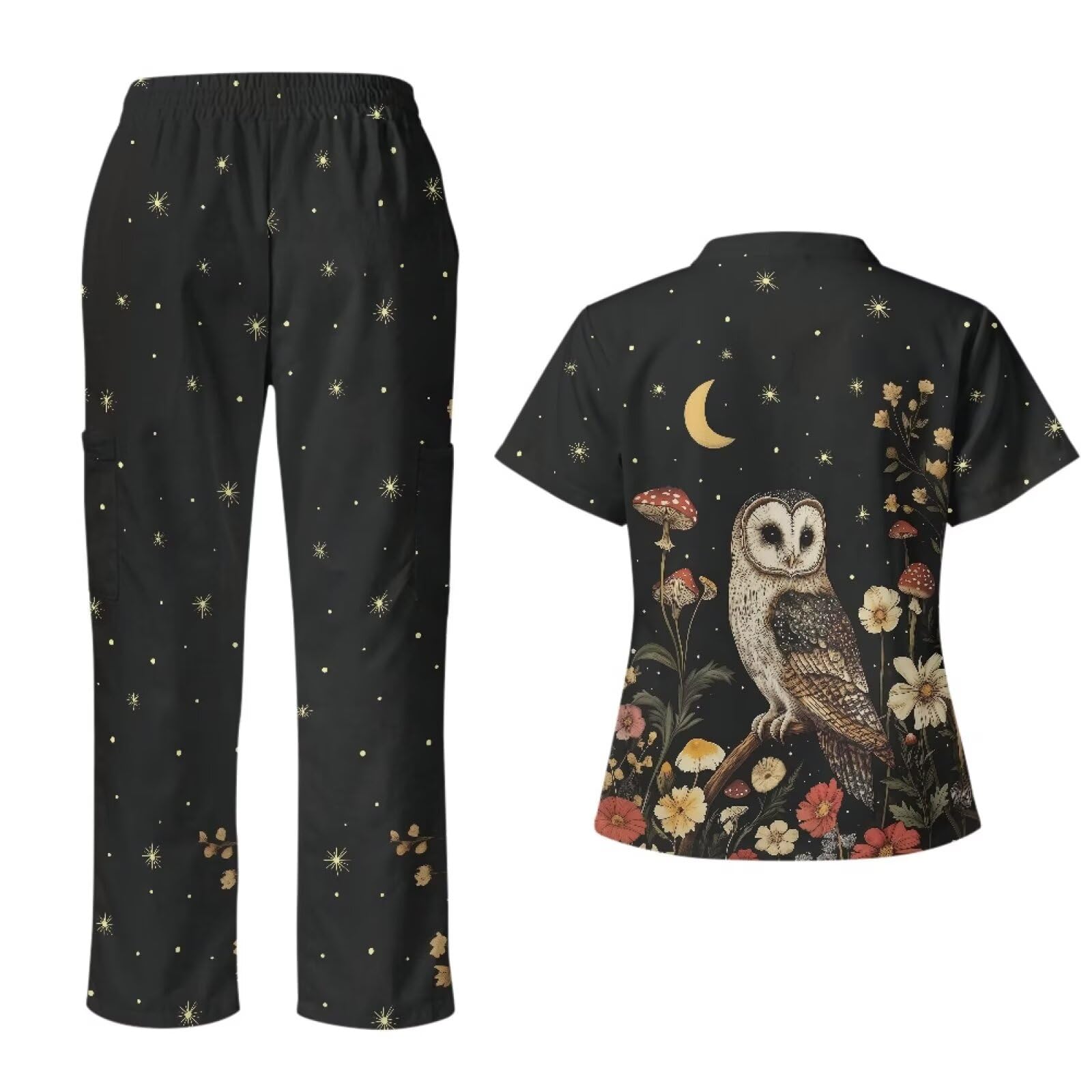 Blouse médicale pour femme avec joli imprimé infroissable et pantalon large avec 6 poches pour soins de santé