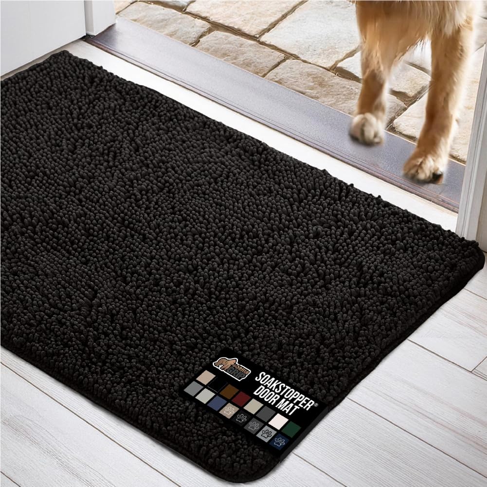 GORILLA GRIP Dog Doormat, Absorbent Doormats for Muddy Dogs Paws, 36x24 Machine Washable Soakstopper Rugs, Cleaner Floors, US Designed Pet Bed Door Mat, Indoor Entrance Pets Rug, Black