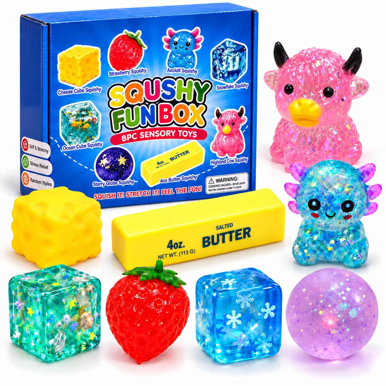 8 Pcs Squishy Fun Box Set, Squishy Box Set with Soft Fidget Toys for Adults