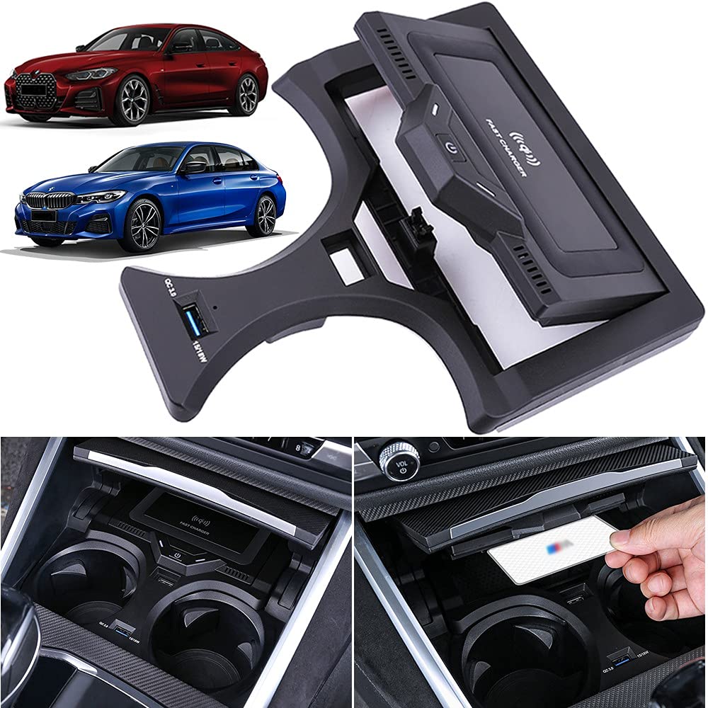 Bezprzewodowa ładowarka samochodowa, kompatybilna z BMW 3 Series G20 2020, 2021, BMW 4 Series G22 2021, obsługuje oryginalny samochód z panelem akcesoriów do konsoli centralnej NFC 15 W, bezprzewodowa