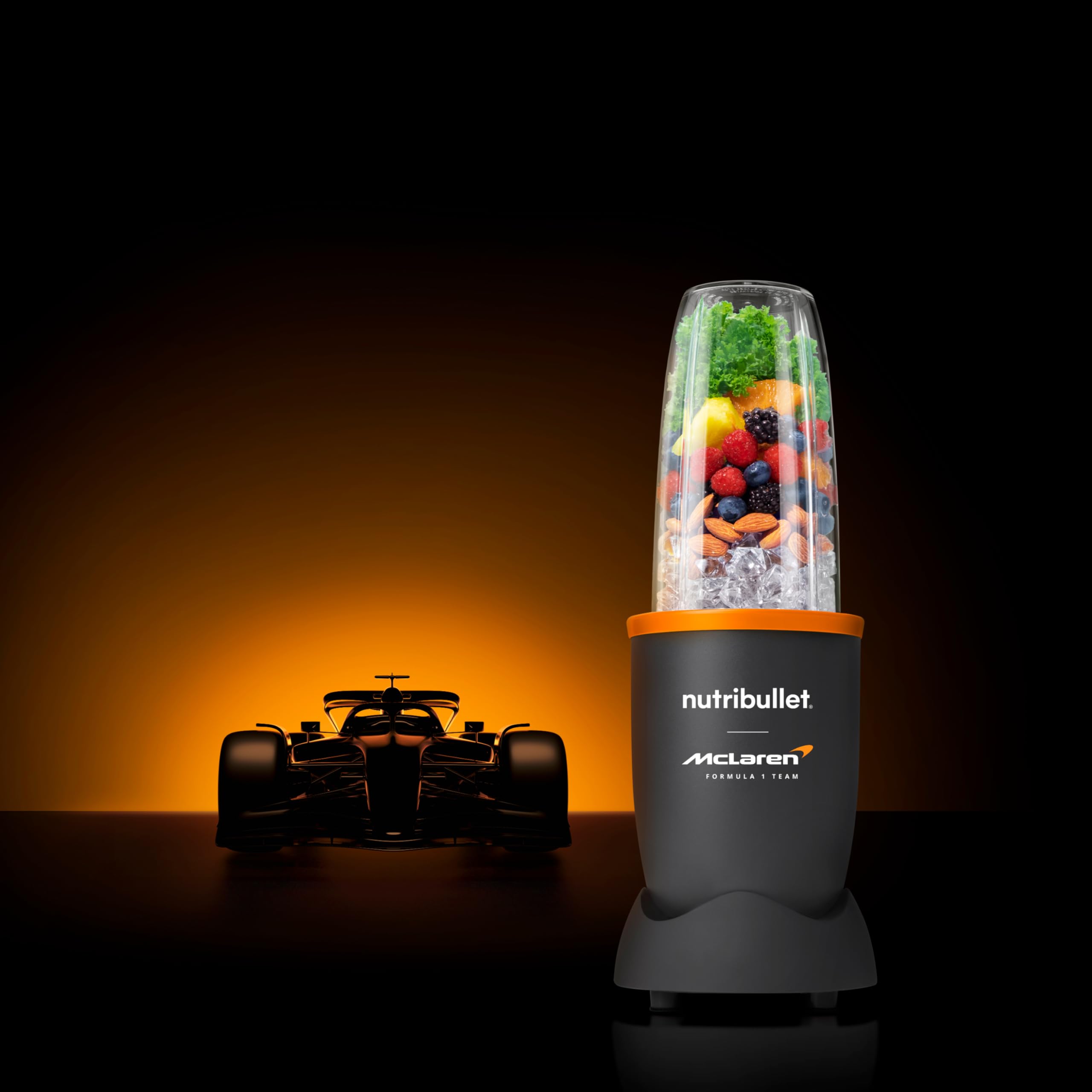 nutribulllet Pro 900 x McLaren F1 Team - Batidora, Smoothie Maker con Vasos de Tritan de 500/900 ml, Compacta, Tapa To-Go, Fácil de Usar, 900 W, Gris (NB907GO-MC)