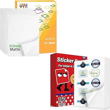 QYH Printable Vinyl Sticker Paper for Inkjet & Laser Printer - 210 Sheets Matte White Waterproof, Compatible with Cricut Ideal for Small Business & DIY Crafters - 8.5"x11"