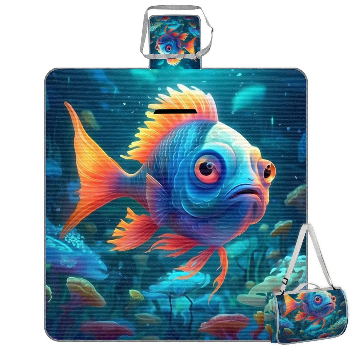 Mantas de picnic de 150 x 145 cm, manta de playa plegable con diseño de océanos coloridos para exteriores, impermeable, para playa, camping, senderismo, picnic