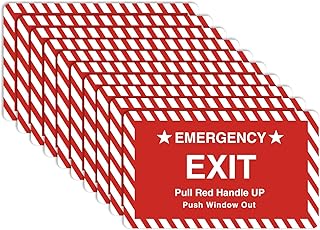 10 Pack 3X4" Car Vehicle School Bus Train Red Hanle Emergency Exit Notice Warning Caution Signs Decal Sticker-Pull Red Handle Up,Push Window Out red
