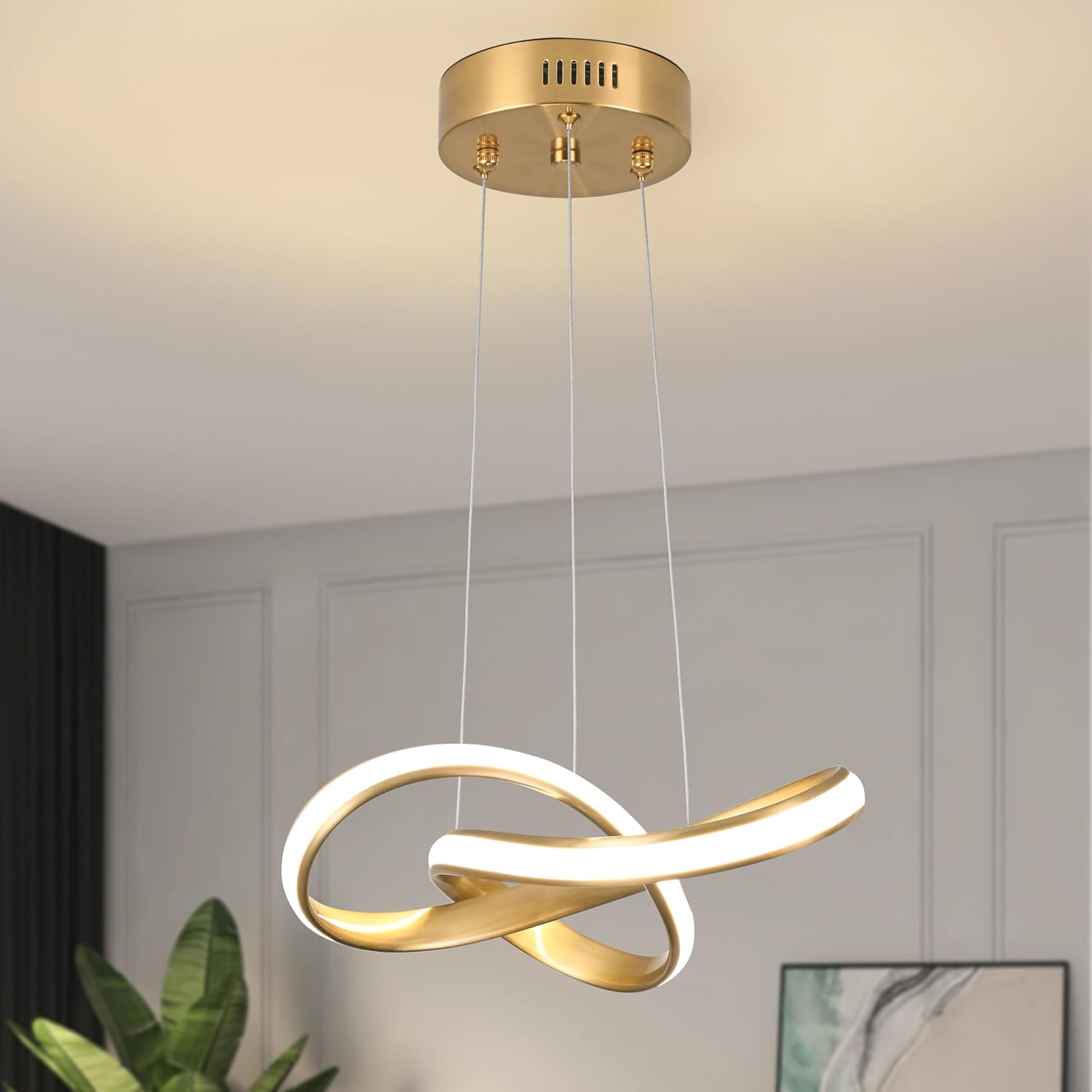 Modern LED Chandelier Contemporary Pendant Lighting Ring Light Fixture Gold with 4500K and 59in Height Adjustable Hanging Lamp for Kitchen Island Hallway Foyer Closet Corridor Gold 12.5"
