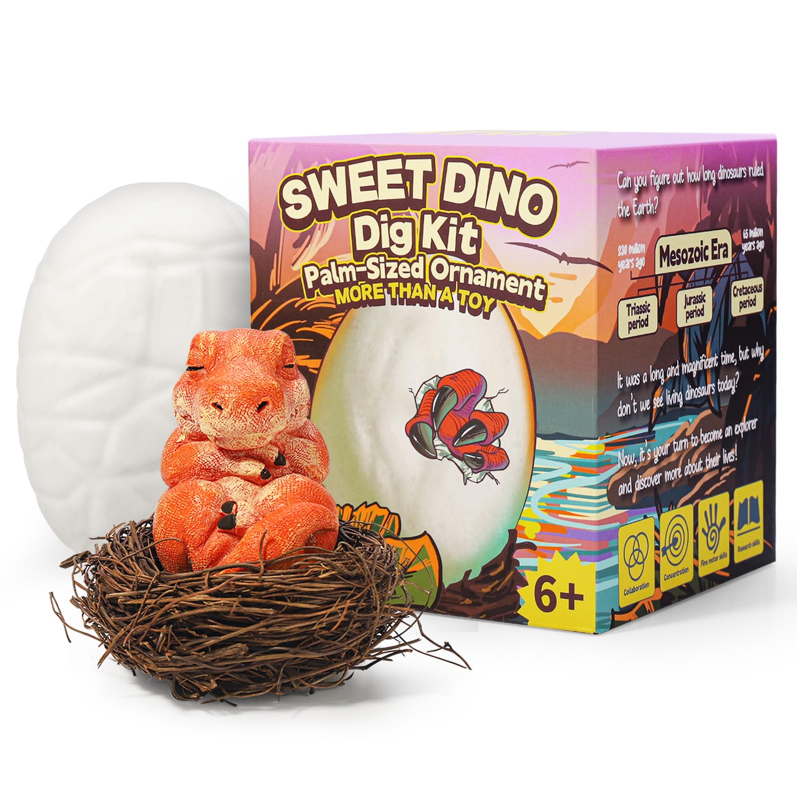 Dinosaur Eggs Dig Kit - A Jumbo Dino Egg with a Palm-Sized Dino, Both a Toy and an Ornament, Educational Science Gifts for Kids