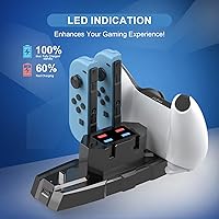 Vista 3 de Estación de carga para controlador de interruptor para Nintendo Switch y OLED, base de carga profesional para JoyCon/Pro/controlador PS5/Xbox