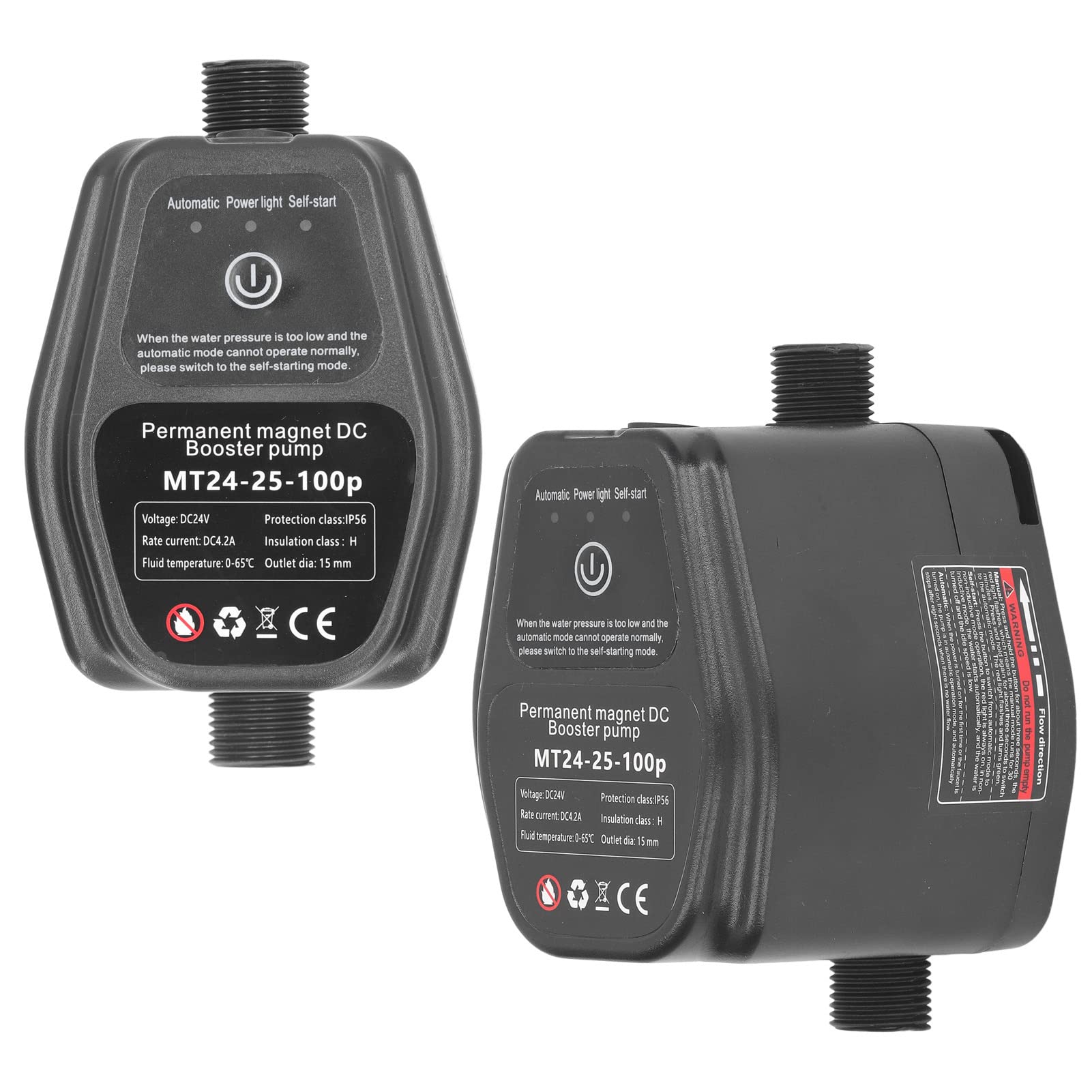Pompa di Pressione, Pompa Acqua con Motore DC Brushless, 100W | Connettore in Acciaio Inox, per Rubinetti Doccia e Irrigazione, Avvio/arresto Automatico, Compatibile con Sistemi Solari