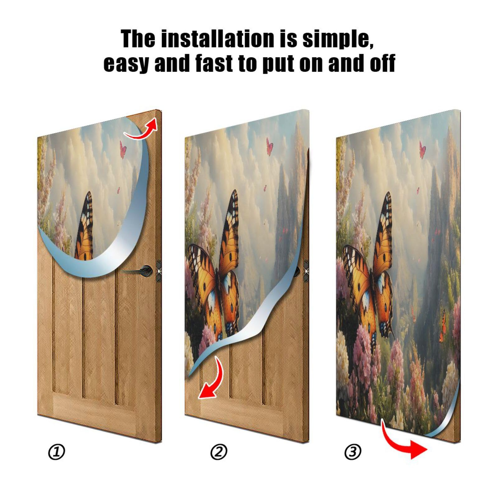 FLildon Spring Butterflies Landscape Door Cover Decoration, Party Accessory Porch Decor for Festive Ornament Room Door Covers 35 x 79 Inch