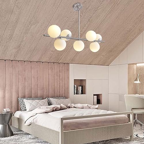 Miniatura 6 de KCO Lighting - Lámpara de araña moderna plateada con globo blanco, lámpara colgante Sputnik de vidrio esmerilado, lámpara de techo colgante