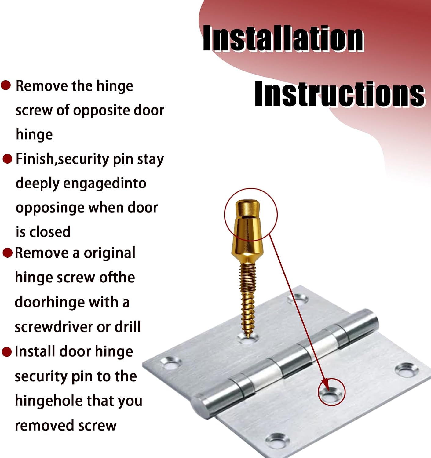 Door Hinge Security Pins, Door Hinges Security Screws, Tamper-Proof Screws, 8-Pack