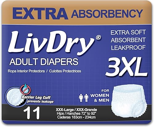 Miniatura 12 de LivDry Ropa interior para incontinencia para adultos, pañales de absorción extra para adultos, protección contra fugas, talla M, paquete de 19