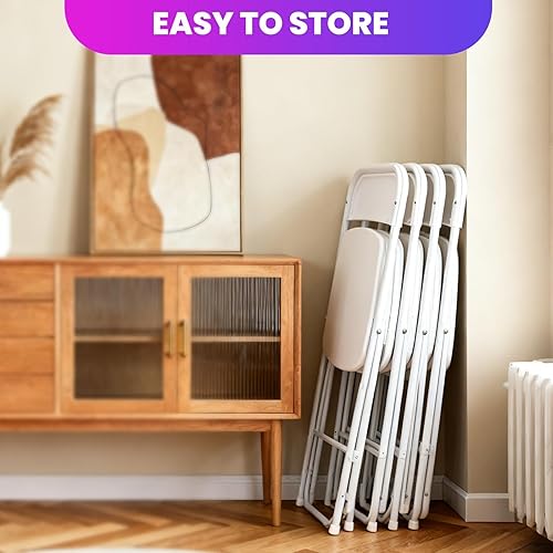 Miniatura 3 de 10 Pack White Plastic Folding Chair, 500lb Capacity, Folding Chairs with Steel Frame, Indoor Outdoor Portable Stackable Commercial Seat for Home