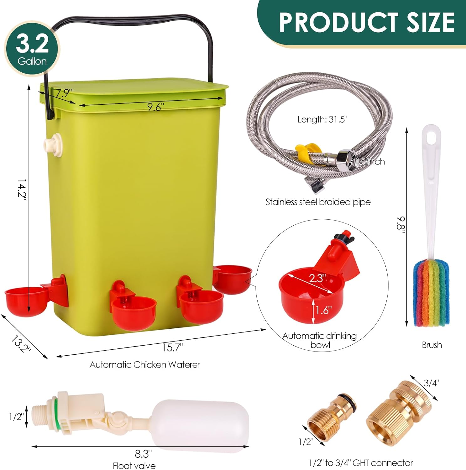 3.2 Gallon Hanging Poultry Waterer with 6 Water Cups and 20lbs Chicken Feeders No Waste