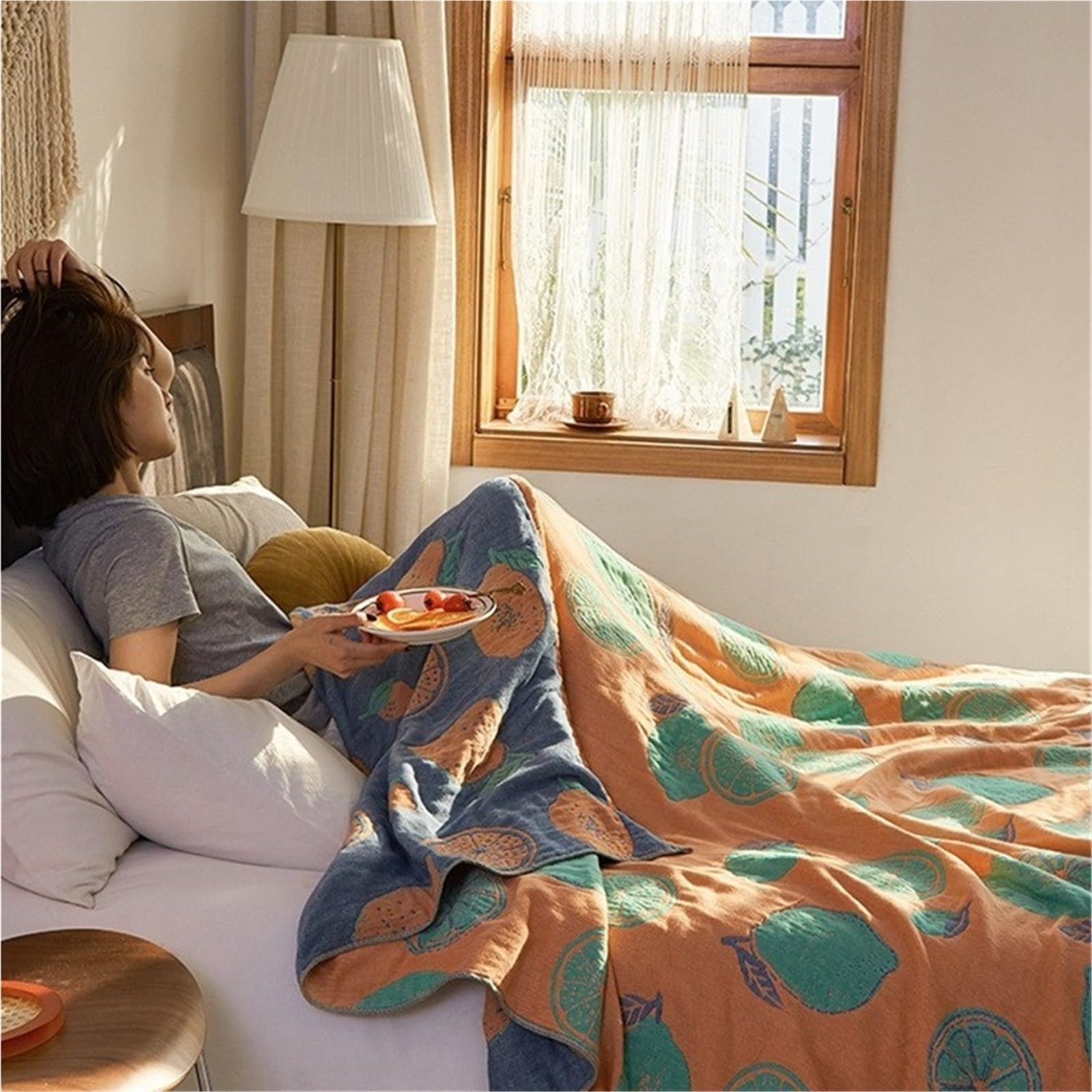 Coperta in mussola di cotone Copriletto in mussola di cotone in traspirante Tessili for la casa Bambini adulti Jccquard Divano letto Coperte Lenzuolo(Color8,150x200cm)