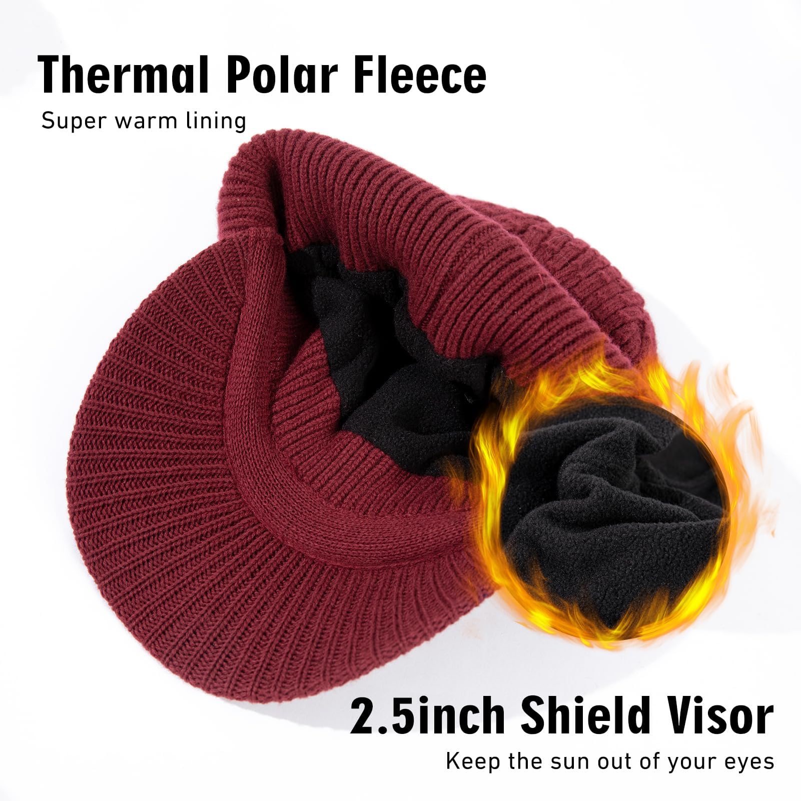 TOP-EX PolarWool™ 50% lana merino con pico para hombre y mujer con forro polar, visera térmica de invierno para clima frío, M-XXL