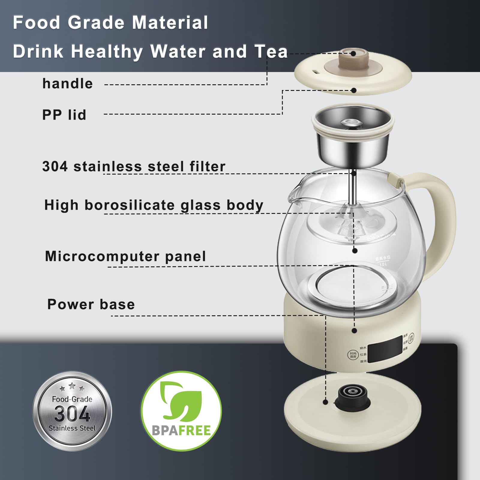 Máquinas De Té Calientes,teteras Eléctricas Tetera,Filtro De Escoria Extraíble,1l No Es Fácil De Romper Bajo Cambios Bruscos De Calor Y Frío,con 6 Tazas De Té,con 8h para Mantener Caliente