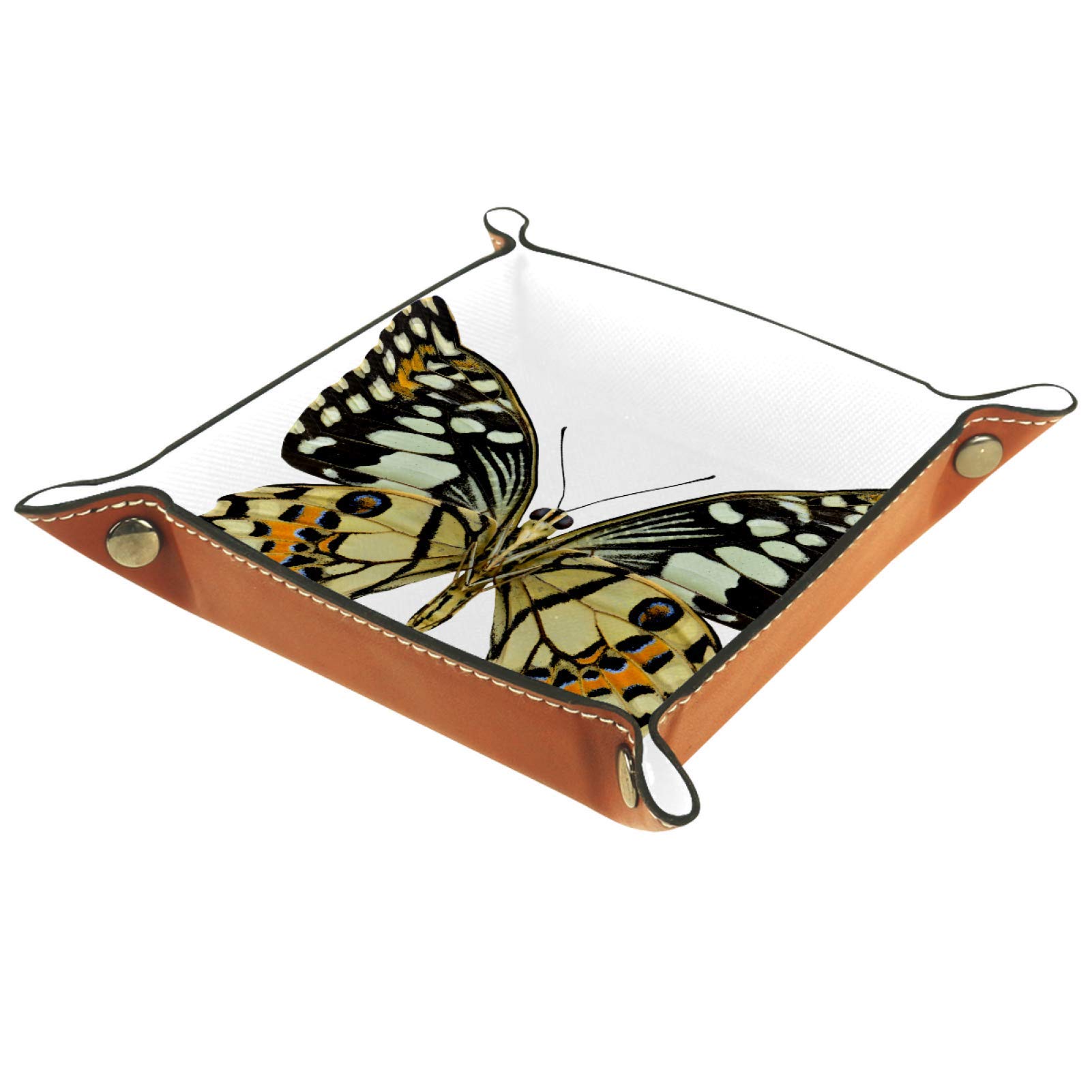 Folding Rolling Dice Games Tray Leather Square Jewelry Trays & Watch, key, coin, candy Storage Box Lime Butterfly