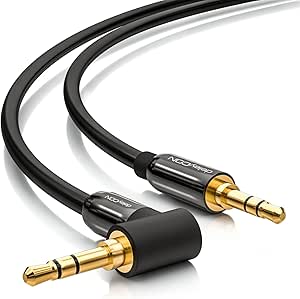 deleyCON 5m Klinkenkabel 3,5mm AUX Kabel Stereo Audio Kabel Klinkenstecker 1x 90° gewinkelt für PC Laptop Handy Smartphone Tablet KFZ HiFi-Receiver - Schwarz