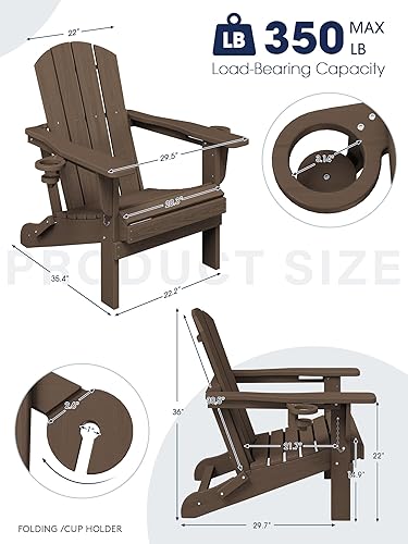 Miniatura 4 de KINGYES Silla Adirondack plegable con soportes dobles para tazas, sillas de exterior de polietileno de alta densidad para todo tipo de clima, silla