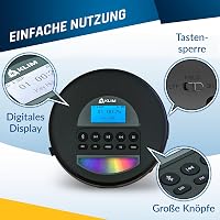 CD player portabil KLIM Nomad cu Bluetooth, radio FM, card TF de 16 GB, cititor de carduri TF, MP3, CD-R, CD-RW, negru, pentru mașină, cu căști 4