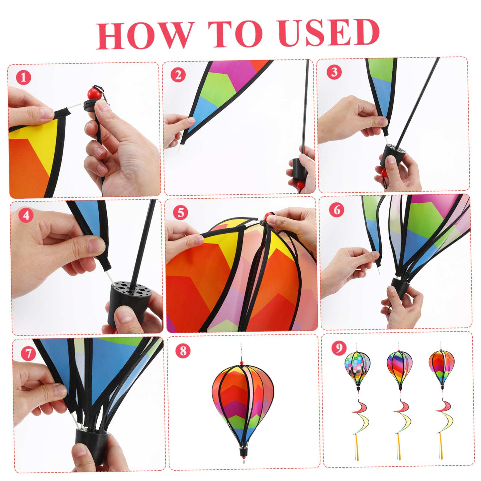 ifundom 3Pcs Rainbow Hot Air Balloon Wind Decor Eye Catching Outdoor Layout Pendant Easy to Assemble for Garden and Picnics Lightweight Decoration