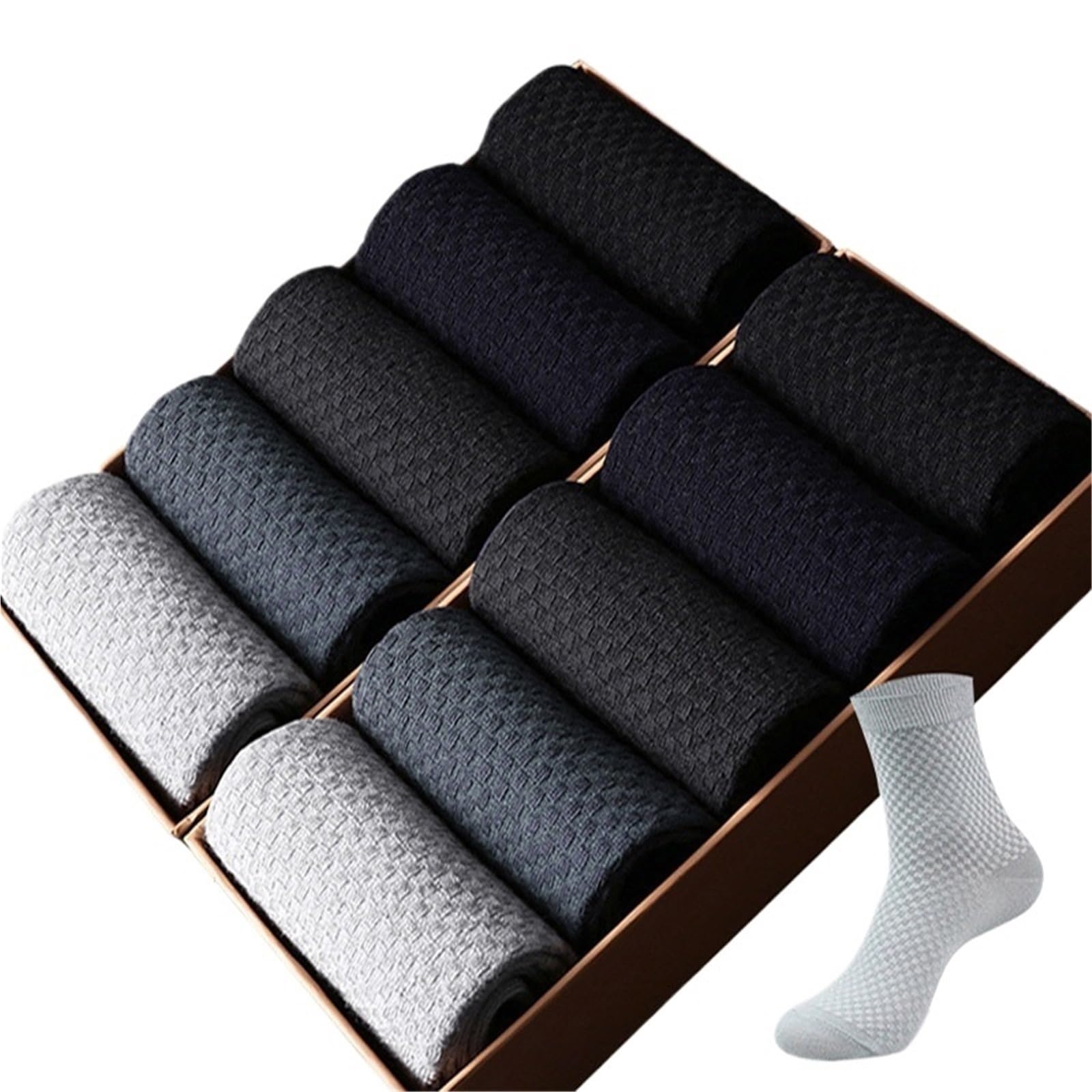 Chaussette De Contention Homme Lot de 10 paires de chaussettes en fibre de bambou for homme, chaussettes de compression respirantes, longues, décontractées, for le travail, grandes tailles 38-45(10 bl