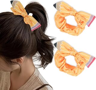Teacher Headband Ponytail Holder Hair Scrunchies for Women Yellow Pencil Scrunchies Teacher Outfits Teacher Supplies Hair Ties Hair Accessories 2Pcs