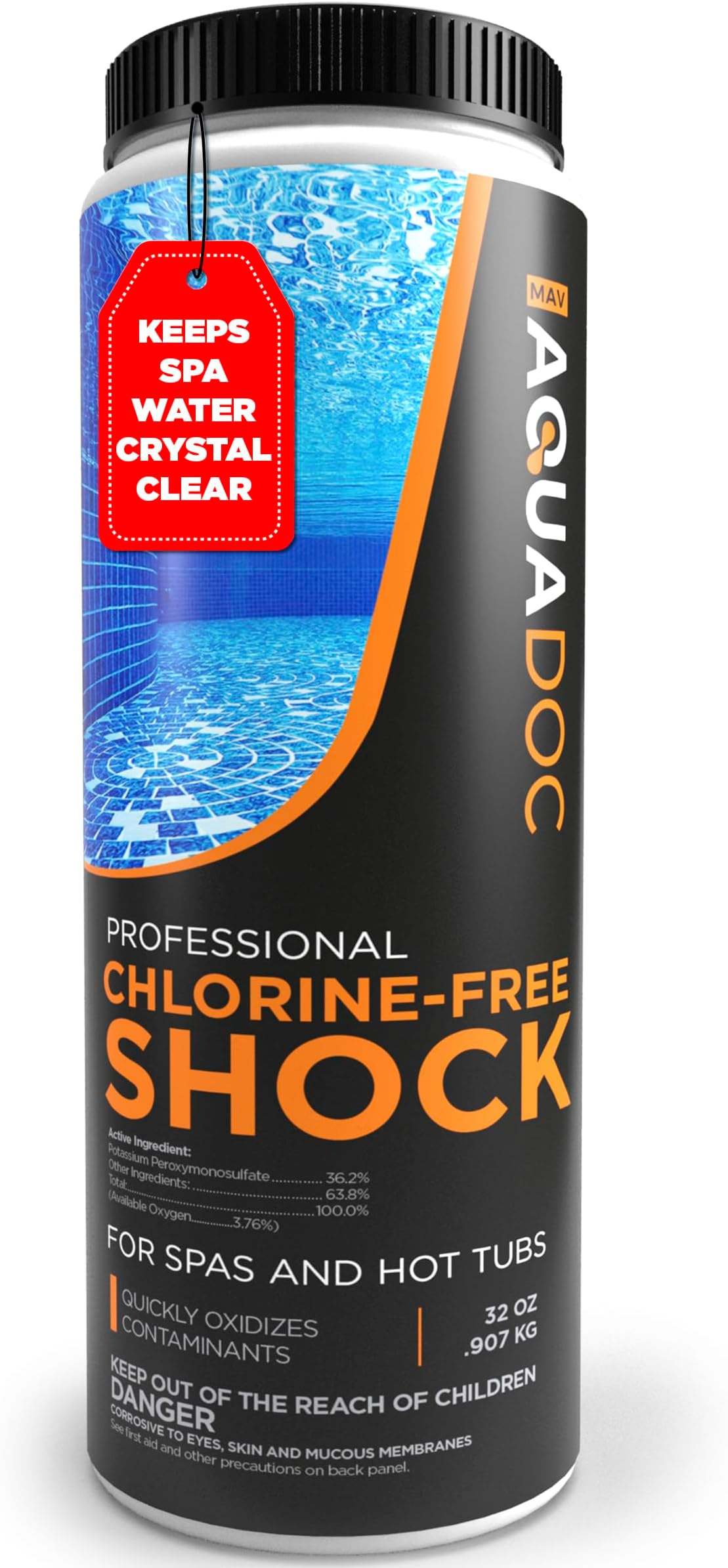 AquaDoc Non Chlorine Hot Tub Shock - 32oz - Enhanced Spa Shock to Assist Bromine and Chlorine - Spa Oxidizer Made in USA