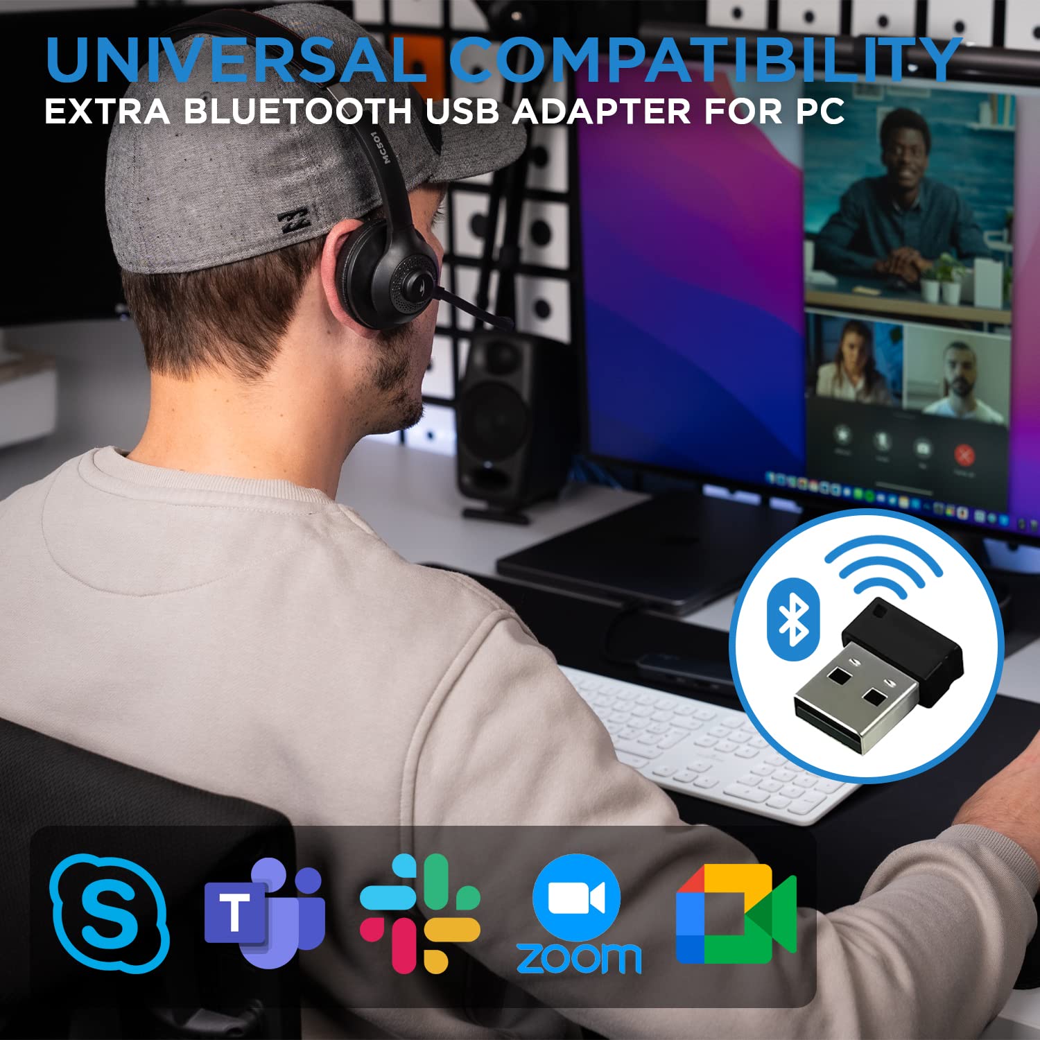 Bluestork MC 501 Wireless Bluetooth 5.1 Cuffie con Microfono Rotante, 14 Ore Di Durata Della Batteria,Microfono Con Riduzione Del Rumore - Cuffie Per Pc Bluetooth Ideali Con O Senza Fili - NUOVO 2022