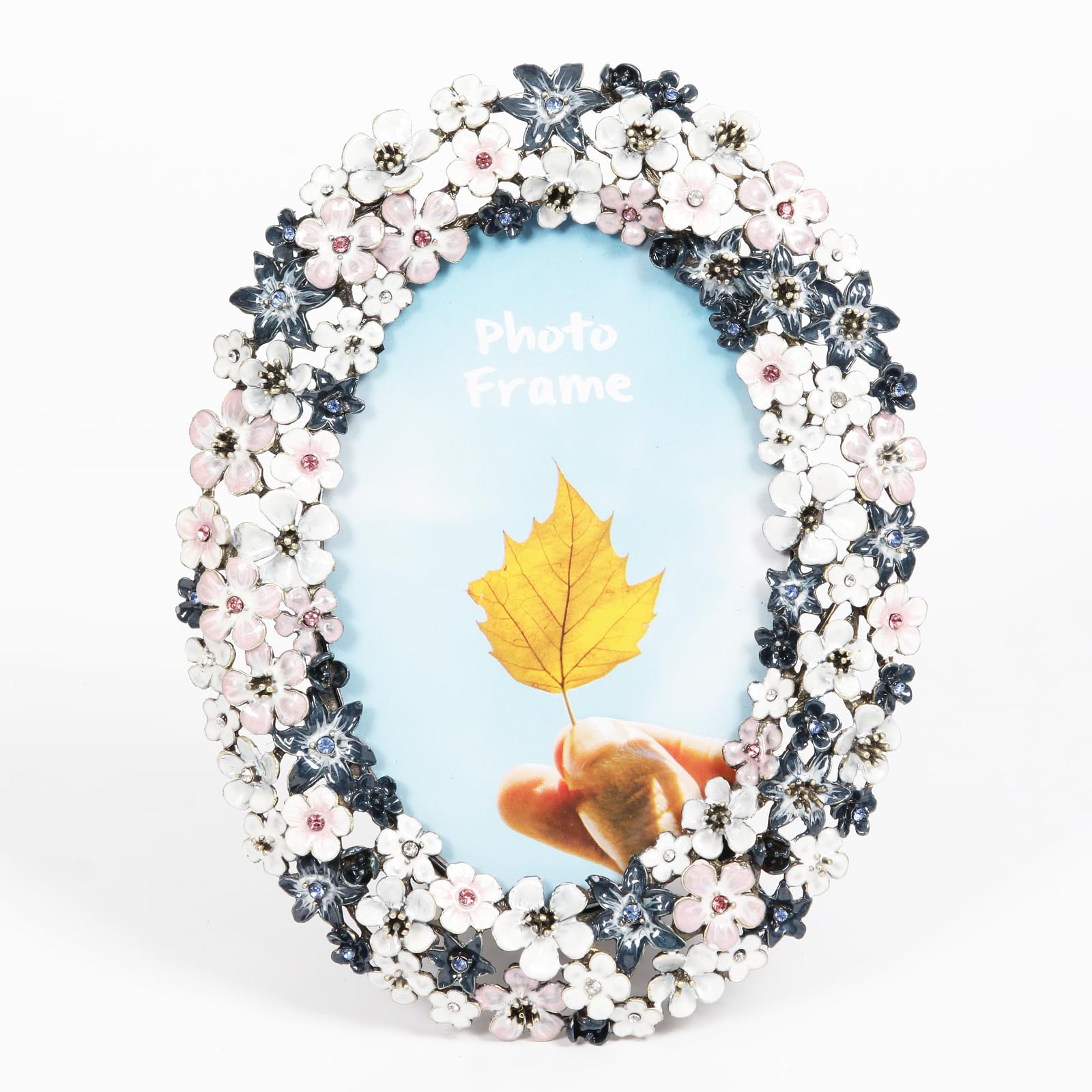 Decorative Picture Frame, Display 4 x 6 inch Pictures with HD Glass Front, Oval Metal Vintage Floral Photo Frame for Tabletop, Home DΓ©cor