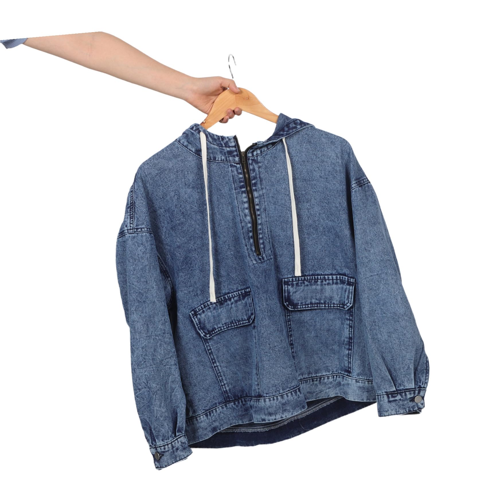 HEMOTON Bluza Dżinsowa Damska Jeansowa z Kapturem Wygodna Jeansowa z Kapturem Typu Oversize Blue