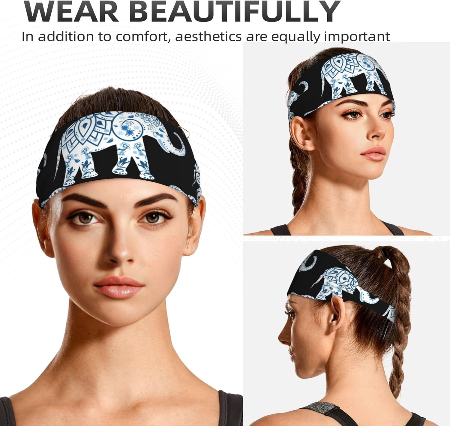 Women's and Men Elephant Print Sports Headbands, Lightweight Breathable Non Slip Hairband Casual Sweatband for Hiking Running