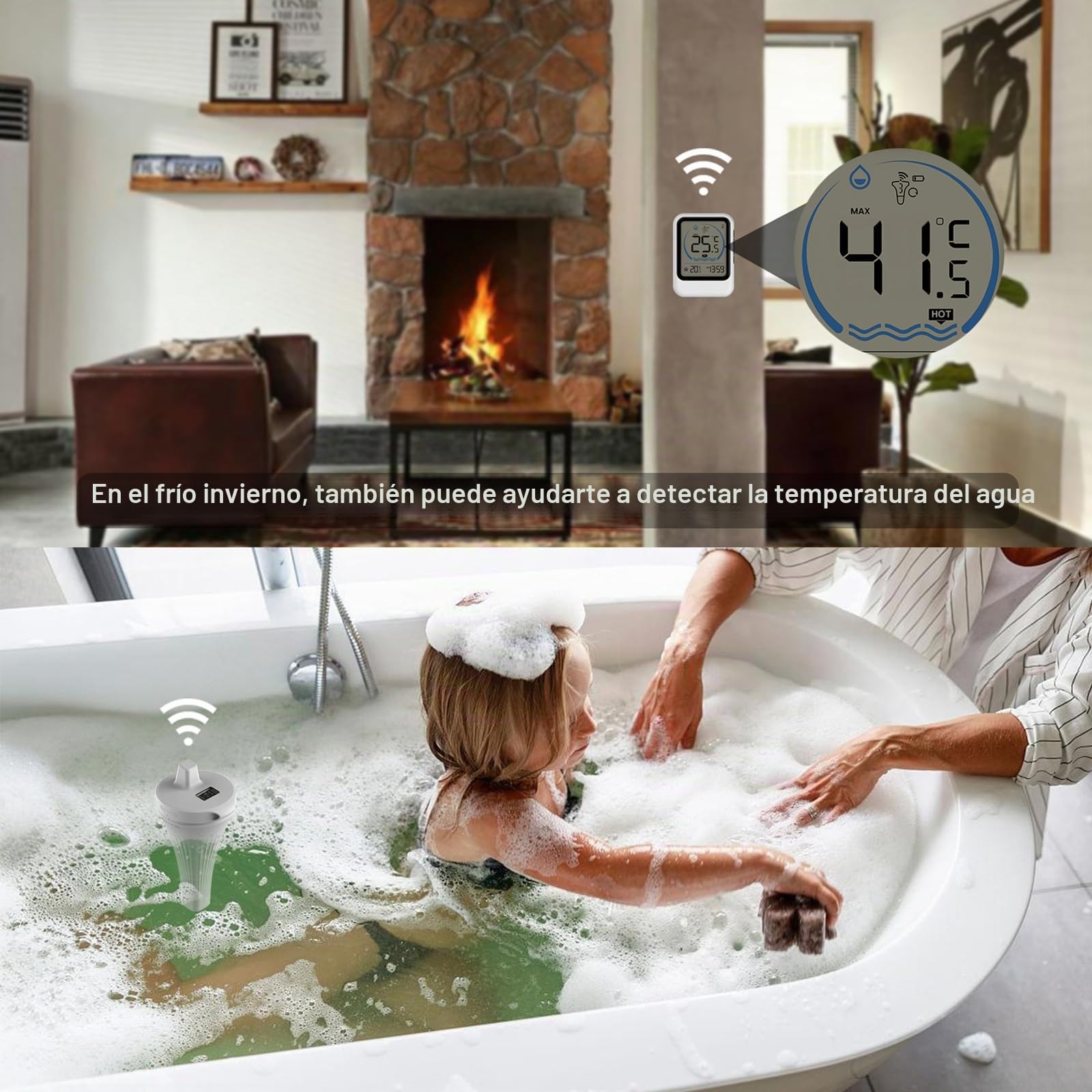 Termómetros Para Piscinas con Pantalla LCD,Termómetro Piscina Interior y Exterior, Termómetro Inalámbrico Para Piscinas Flotante para Piscinas, Jacuzzis, Spa, Bañeras