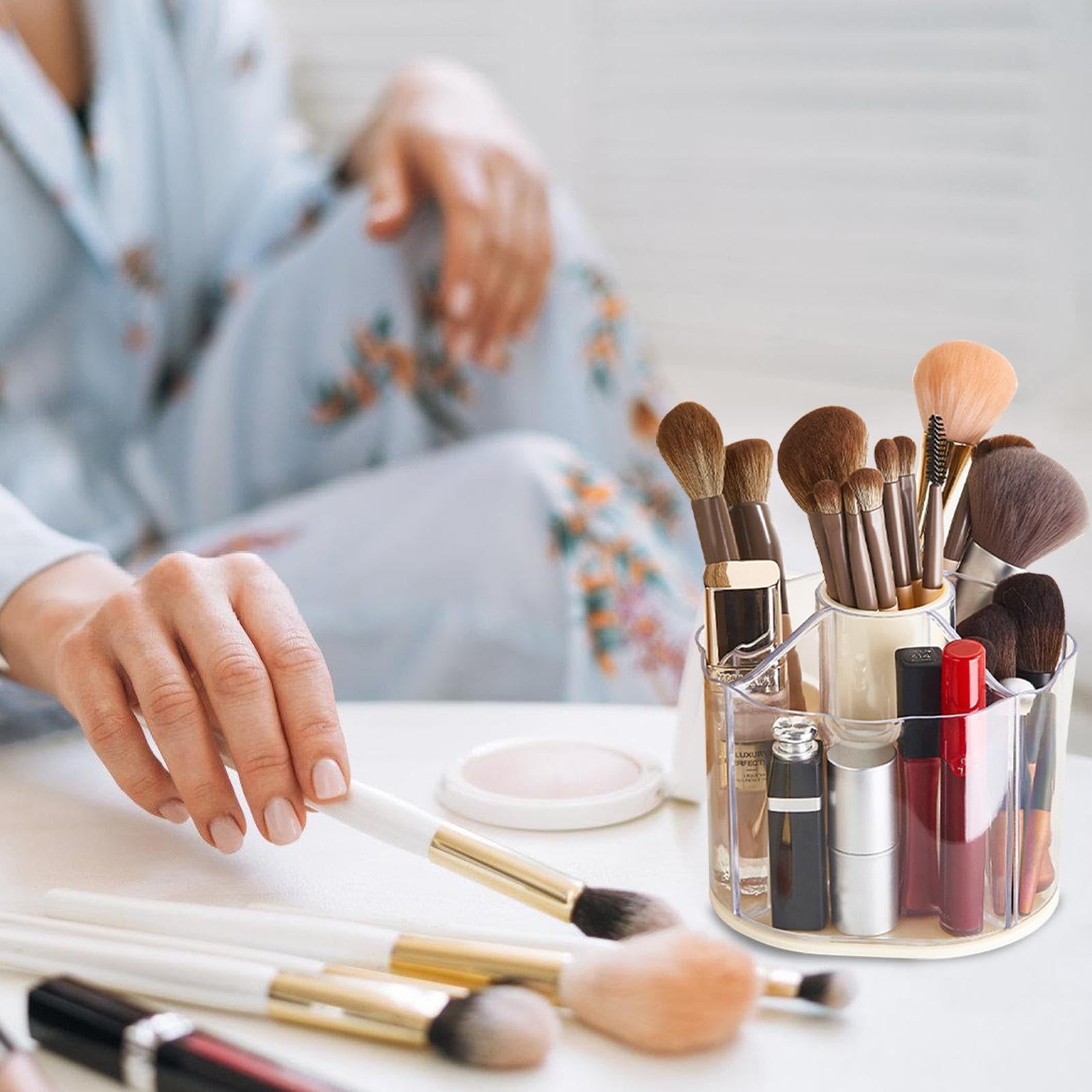 Porta cosmetici, girevole a 360 gradi, grande capacità, organizer per cosmetici, organizer per trucchi, 5 scomparti per cosmetici, smalto per unghie, forniture artistiche
