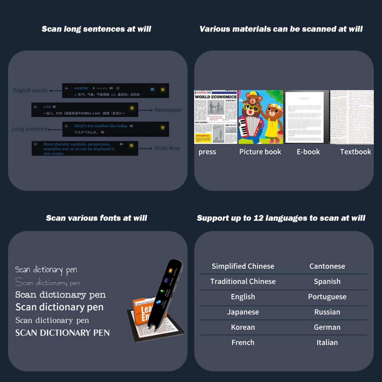 Translation Pen, 3-in-1 Online/Offline/Voice Translator Pen with Electronic Dictionary and Recording, HD Multi-Language Translator Device for Shopping, Ordering, Traveling Language Translator Device